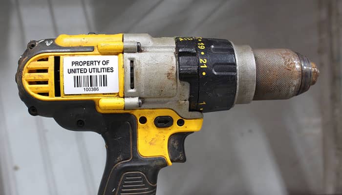 Barcode label on power tool